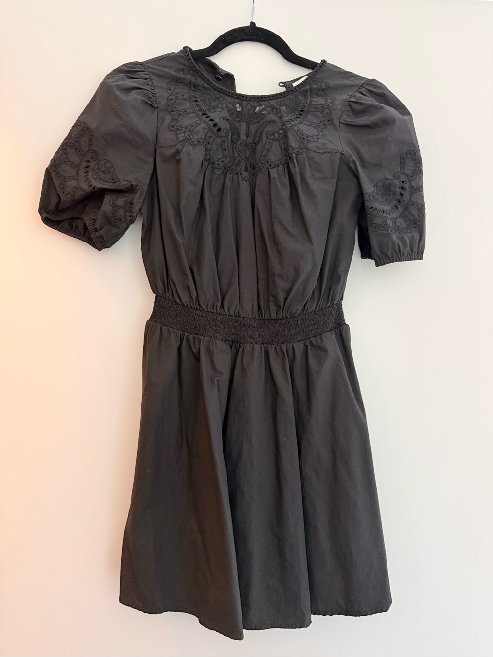 Aritzia - Little Moon Black Eyelet Detail Puff Sleeve Dress
